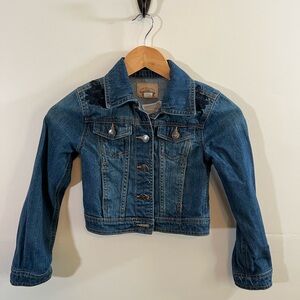 Girls Blue Denim Jacket Floral Lace Detail Jean Jacket Size 7/8